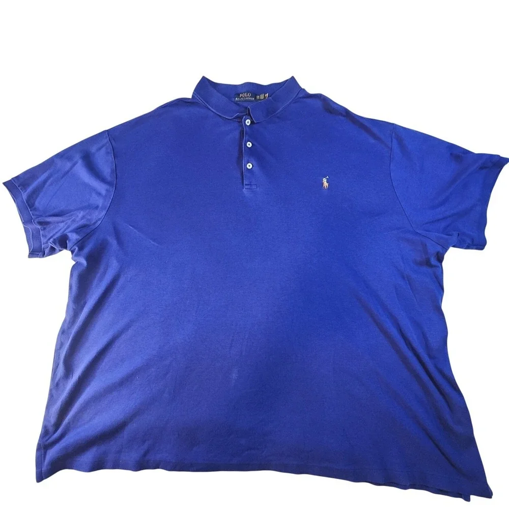 RALPH LAUREN‎ Polo Shirt Mens 3XB Blue Big & Tall Short Sleeve Flesh Pony Logo